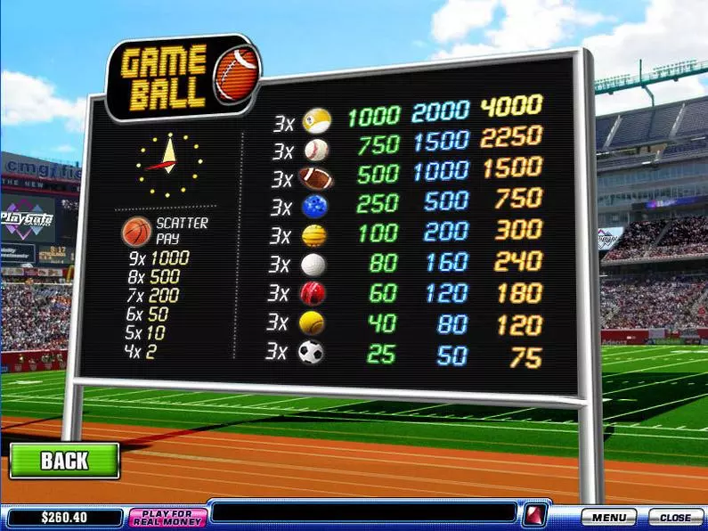 Info and Rules - Game Ball PlayTech Video 