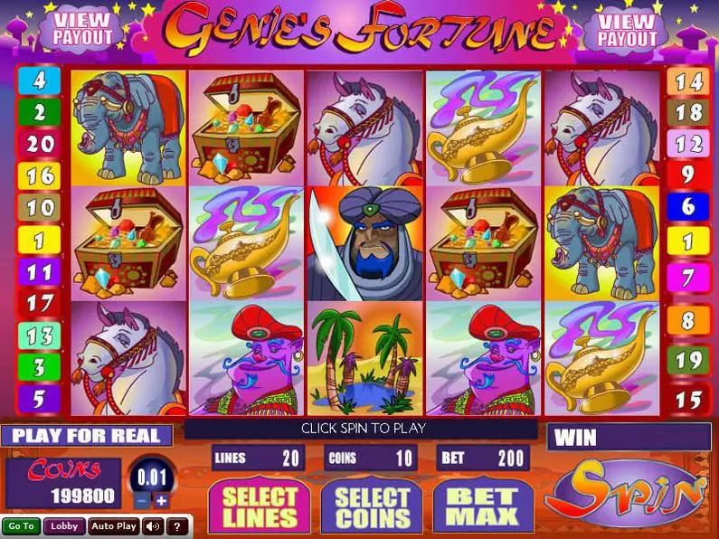 Main Screen Reels - Genie's Fortune Wizard Gaming Coin Based 