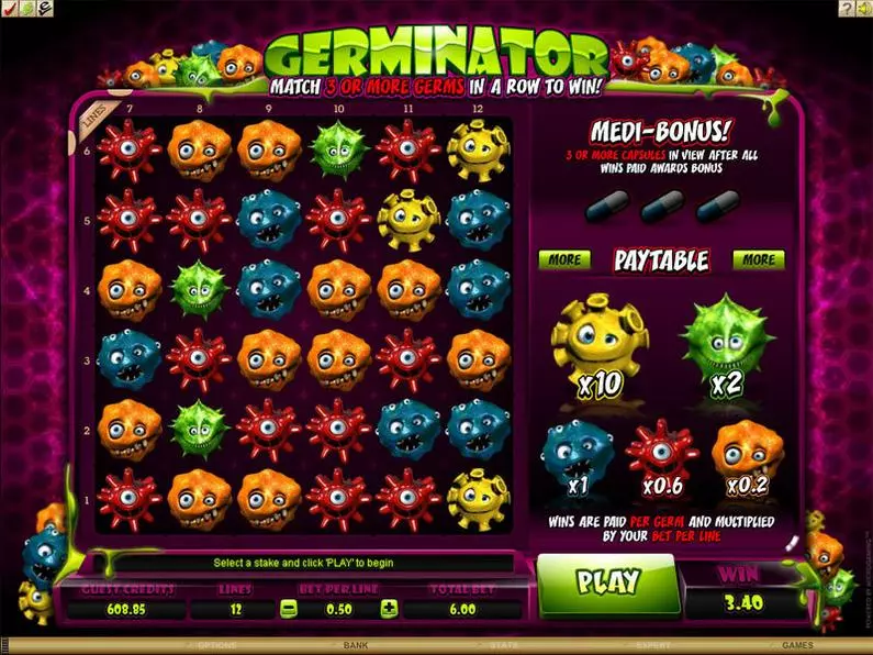 Introduction Screen - Germinator Microgaming Cascading Reels 