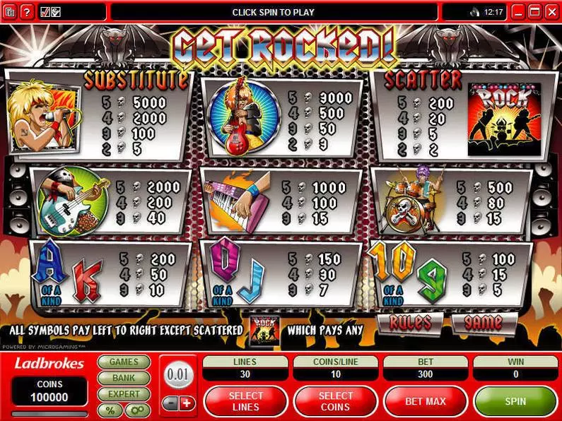 Info and Rules - Get Rocked Microgaming Coin Based 