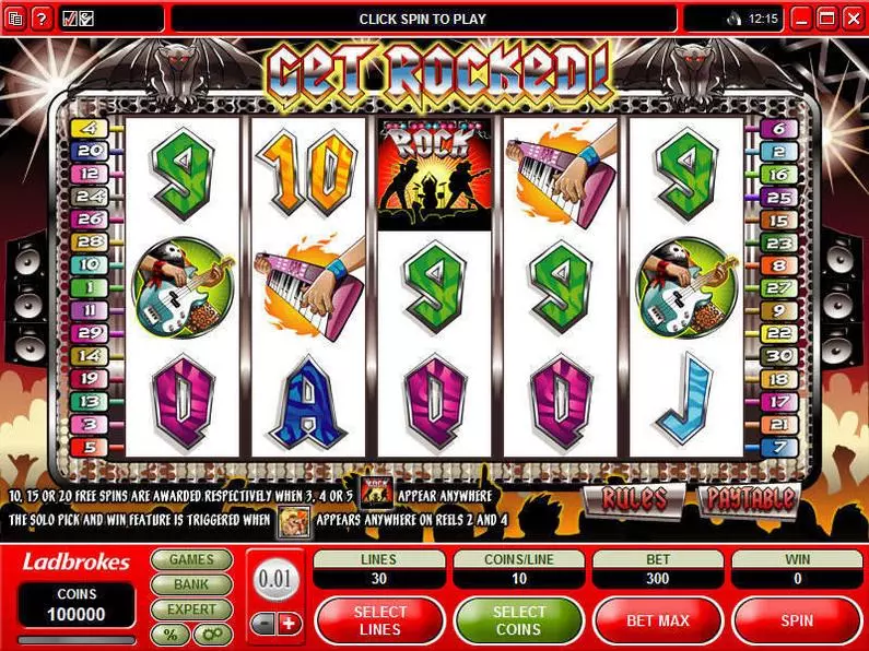 Main Screen Reels - Get Rocked Microgaming Coin Based 