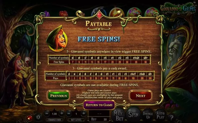 Free Spins Feature - Giovanni's Gems BetSoft 3D Slot Slots3 TM