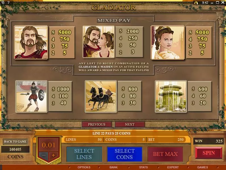 Info and Rules - Gladiator Microgaming Video 