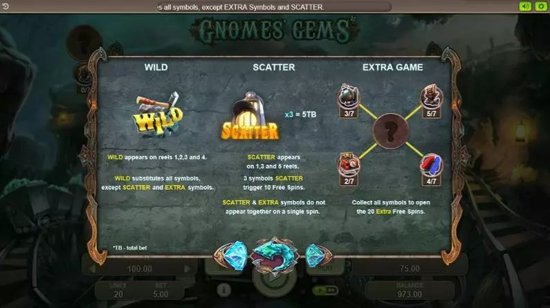 Info and Rules - Gnomes' Gems Booongo 3D Slot 