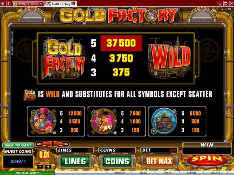 Info and Rules - Gold Factory Microgaming Coin Based 