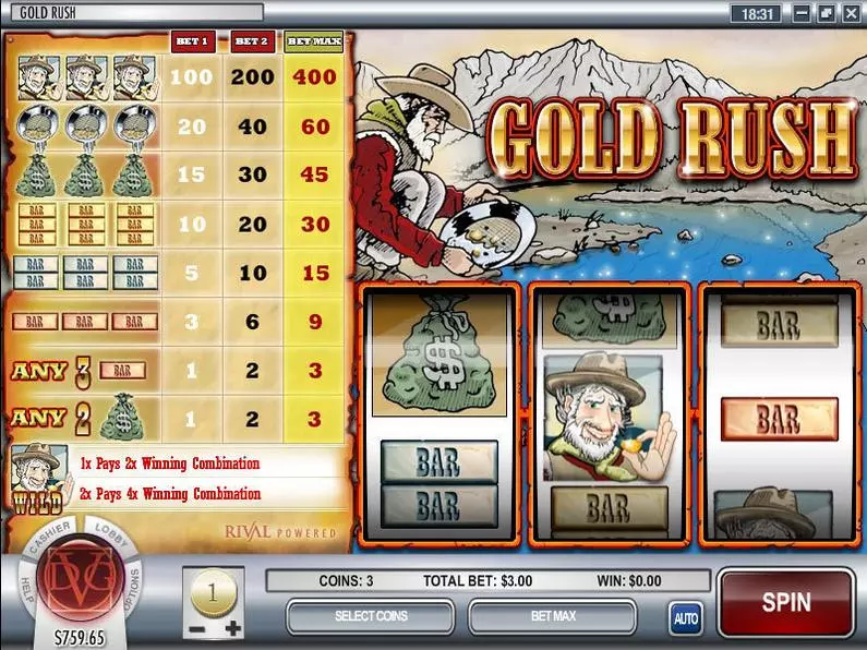 Main Screen Reels - Gold Rush Rival Classic 