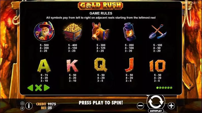 Paytable - Gold Rush Pragmatic Play  