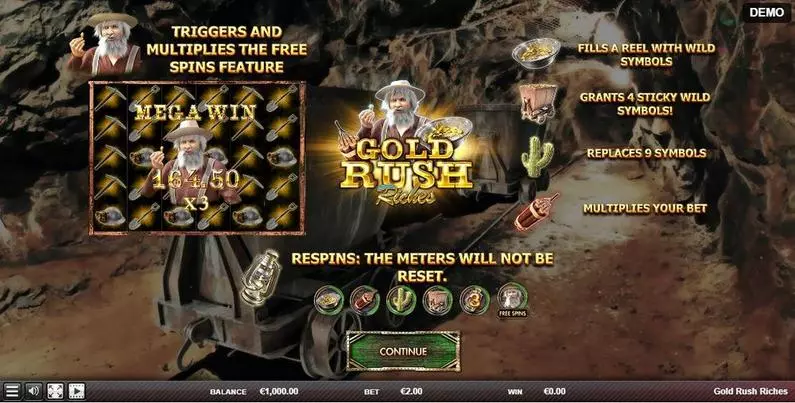 Info and Rules - Gold Rush Riches Red Rake Gaming Cascading Reels 