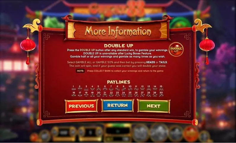 Info and Rules - GREAT 88 BetSoft Bonus Round Slots3 TM