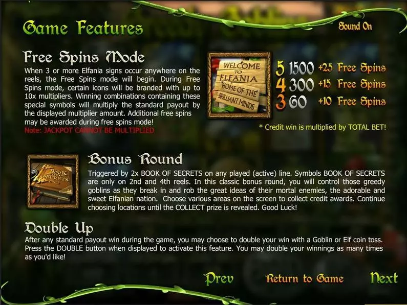 Info and Rules - Greedy Goblins BetSoft Bonus Round ToGo TM