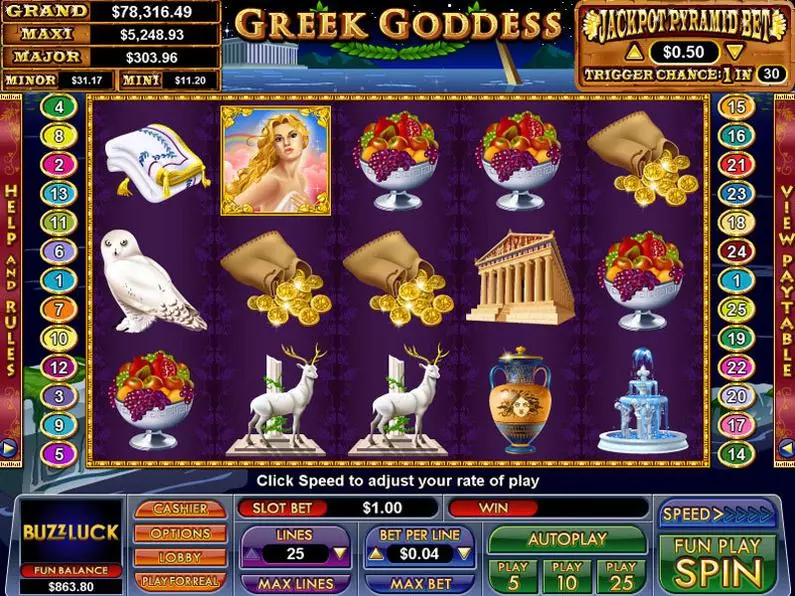 Main Screen Reels - Greek Goddess NuWorks Extra Bet 