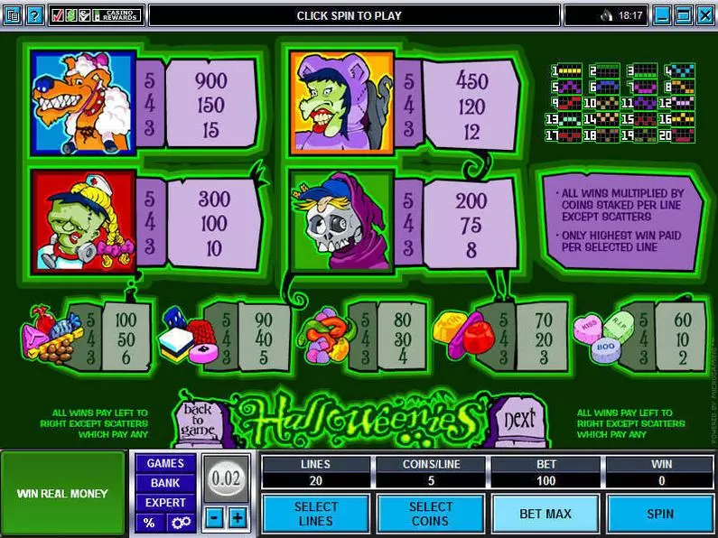 Info and Rules - Halloweenies Microgaming Coin Based 