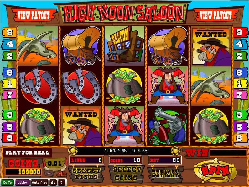 Main Screen Reels - High Noon Saloon Wizard Gaming Coin Based 