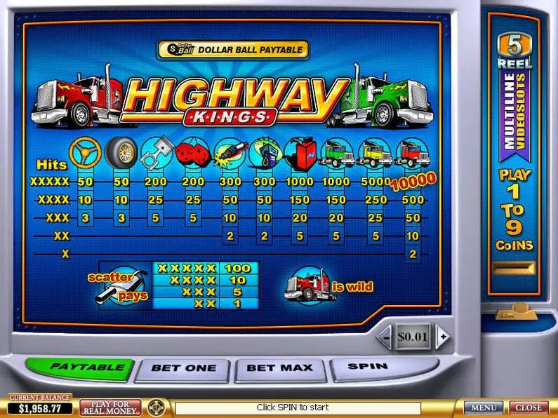 Info and Rules - Highway Kings PlayTech Extra Bet 