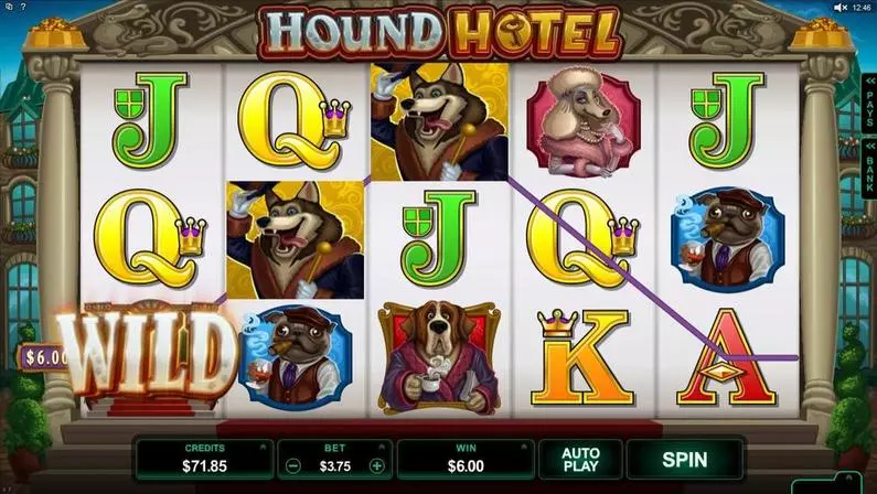 Main Screen Reels - Hound Hotel Microgaming Fixed Lines 