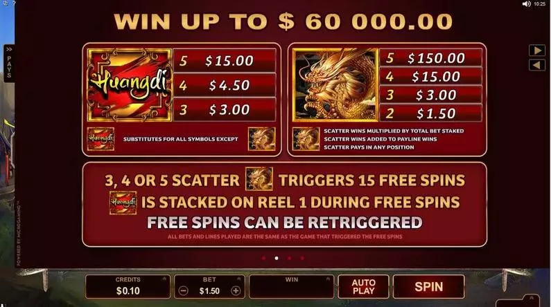 Info and Rules - Huangdi - The Yellow Emperor Microgaming Fixed Lines 