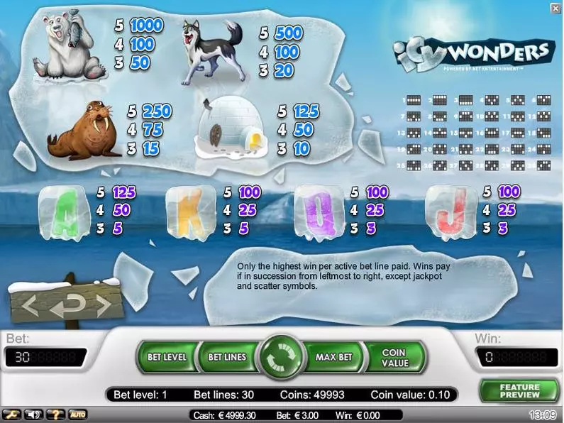 Info and Rules - Icy Wonders NetEnt Video 
