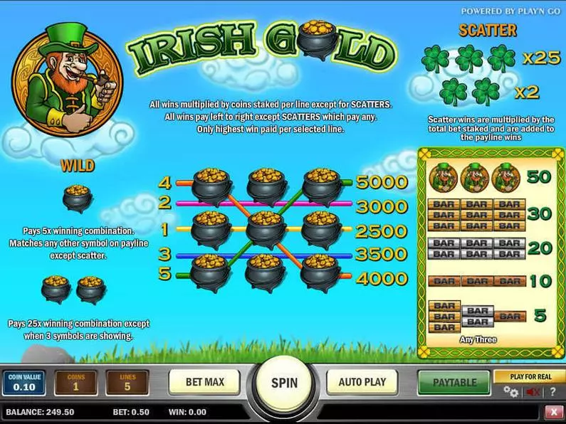 Info and Rules - Irish Gold Play'n GO  