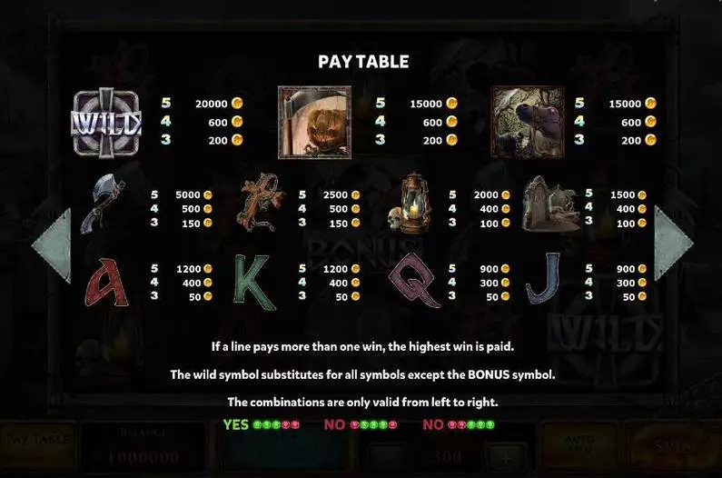 Paytable - Jack O'Lantern Red Rake Gaming Fixed Lines 