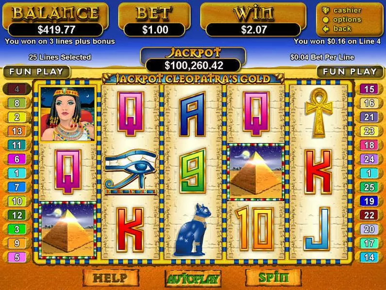 Main Screen Reels - Jackpot Cleopatra's Gold RTG Fixed Lines Real-Series