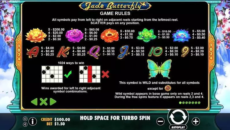 Paytable - Jade Butterfly Pragmatic Play 1024 Ways 