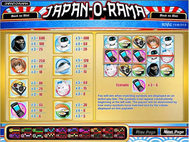 Info and Rules - Japan-O-Rama Rival Video iSlot