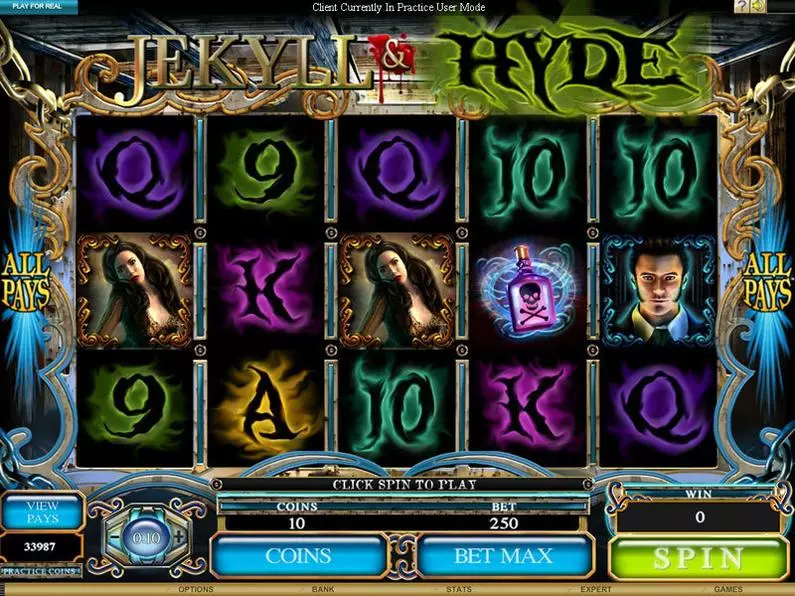Main Screen Reels - Jekyll and Hyde Microgaming Coin Based 