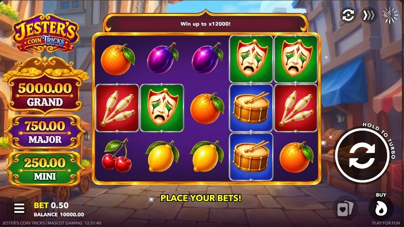 Main Screen Reels - Jester's Coin Tricks Mascot Gaming  