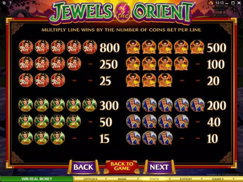 Info and Rules - Jewels of the Orient Microgaming Coin Based 