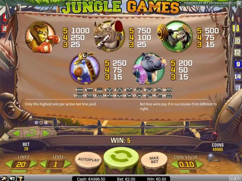 Info and Rules - Jungle Games NetEnt Video 