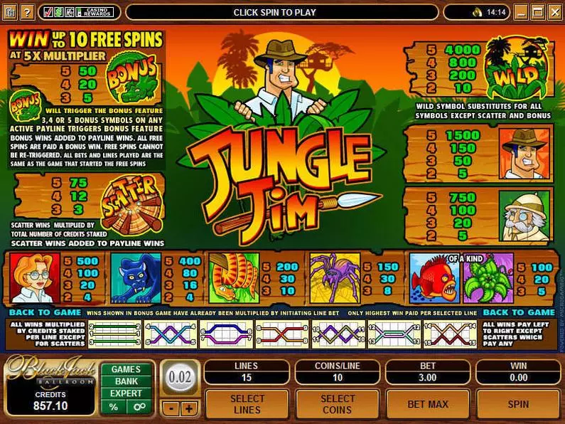 Info and Rules - Jungle Jim Microgaming Video 