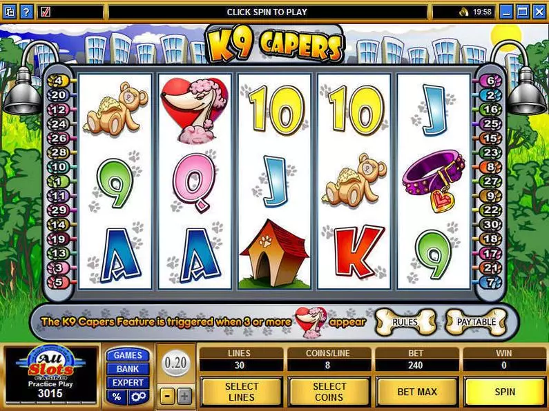 Main Screen Reels - K9 Capers Microgaming Coin Based 