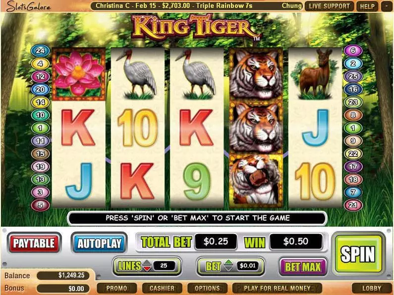 Main Screen Reels - King Tiger WGS Technology Bonus Round 