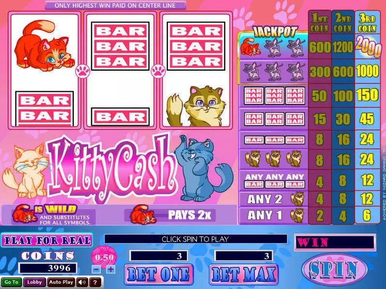 Main Screen Reels - Kitty Cash Wizard Gaming Classic 