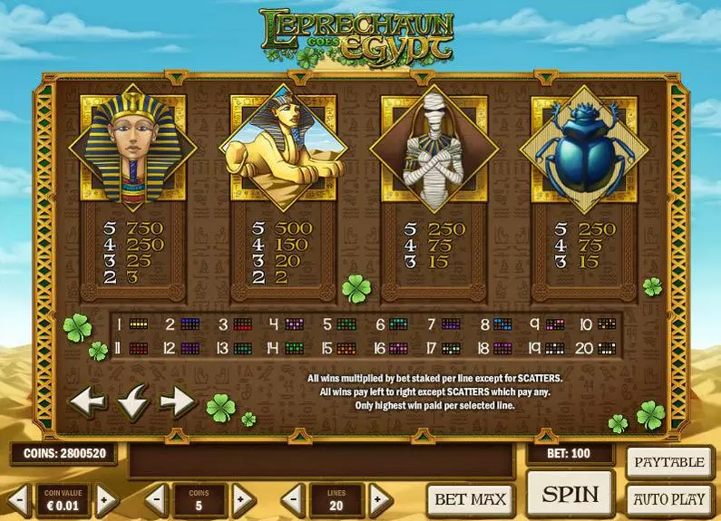 Info and Rules - Leprechaun goes Egypt Play'n GO Video 