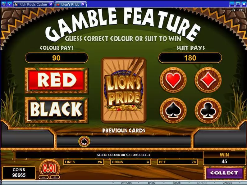 Gamble Screen - Lion's Pride Microgaming Coin Based 