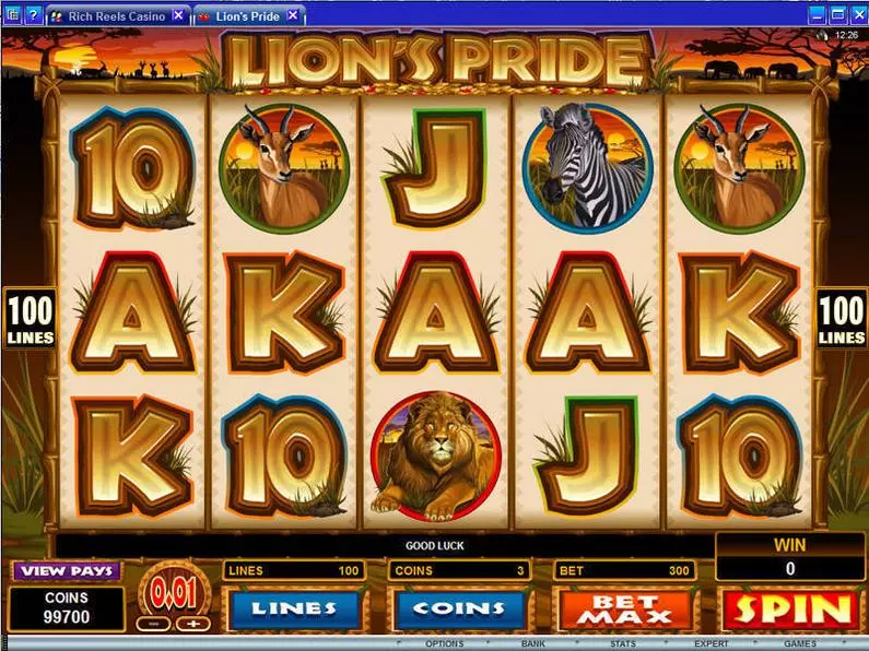 Main Screen Reels - Lion's Pride Microgaming Coin Based 