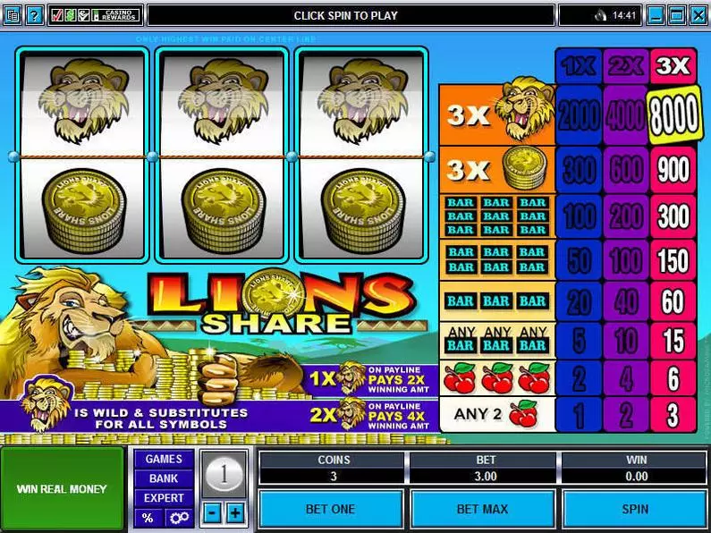 Main Screen Reels - Lions Share Microgaming Classic 