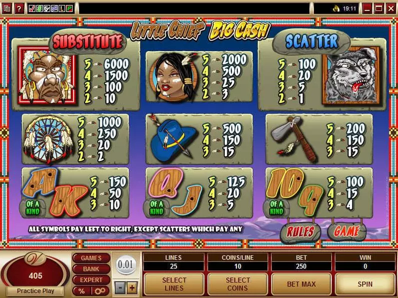 Info and Rules - Little Chief Big Cash Microgaming Video 