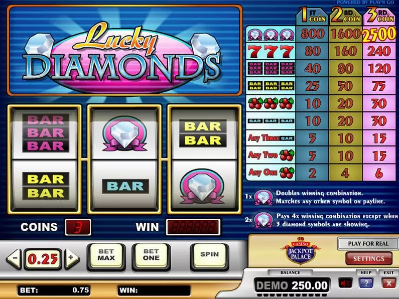Main Screen Reels - Lucky Diamonds Play'n GO Classic 