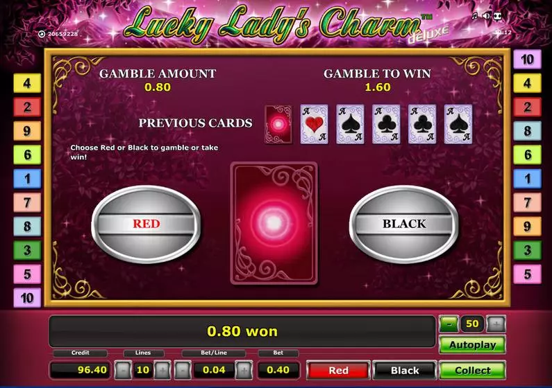 Gamble Screen - Lucky Lady's Charm - Deluxe Novomatic Bonus Round 