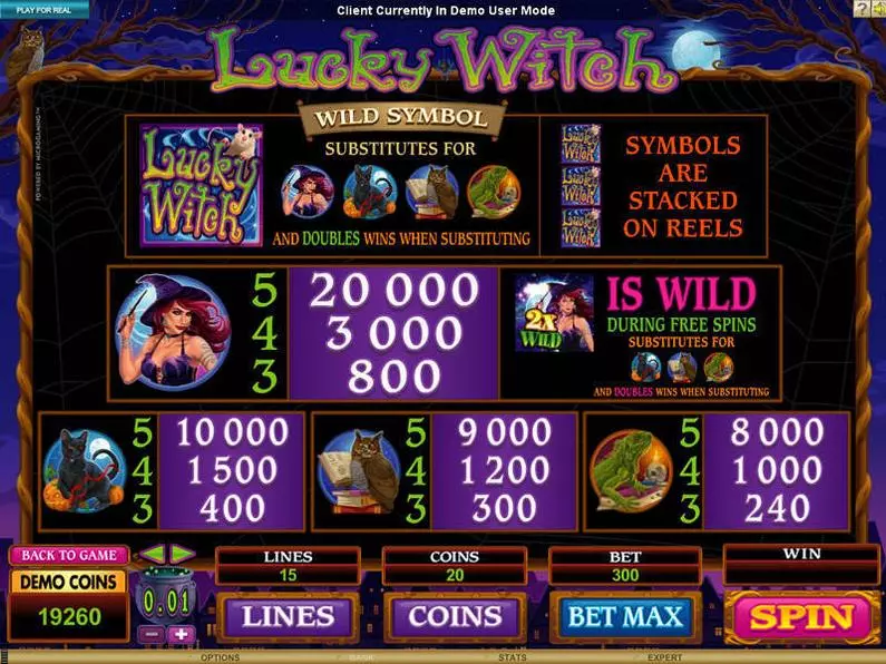 Info and Rules - Lucky Witch Microgaming Coin Based 