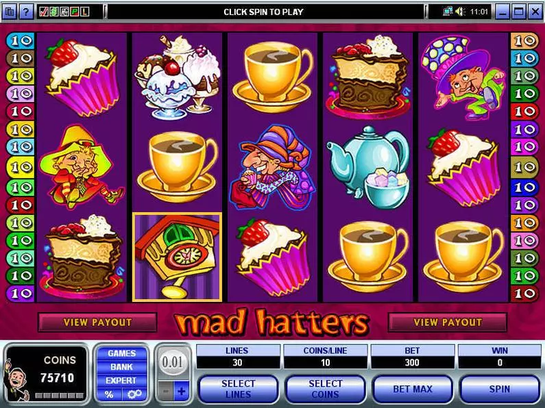 Main Screen Reels - Mad Hatter Microgaming Coin Based 