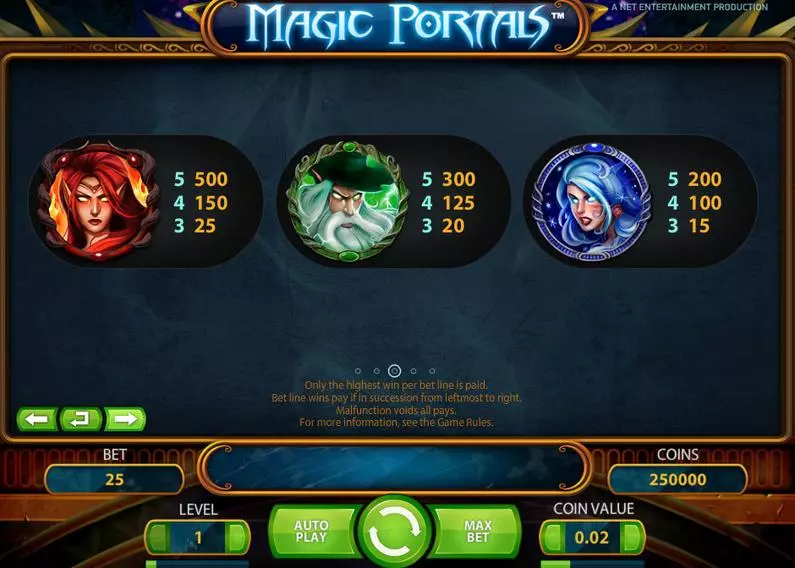 Info and Rules - Magic Portals NetEnt Video 