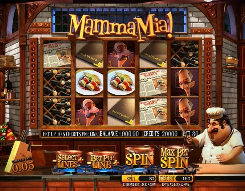 Main Screen Reels - Mamma Mia BetSoft  Slots3 TM