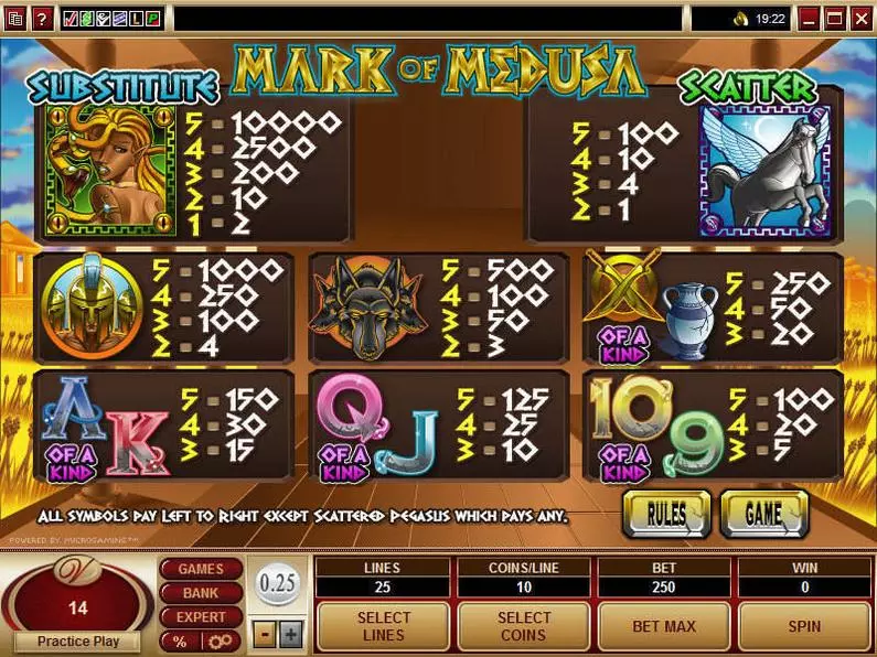 Info and Rules - Mark of Medusa Microgaming Video 