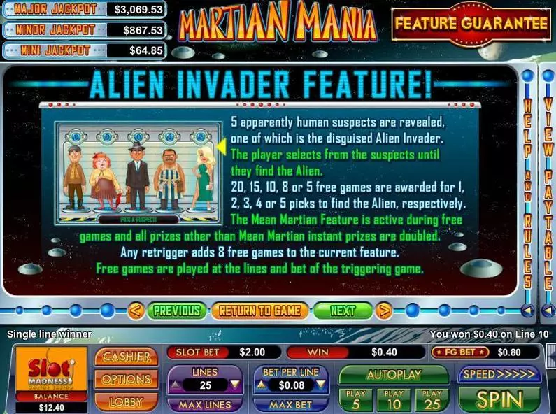 Info and Rules - Martian Mania NuWorks Bonus Round 