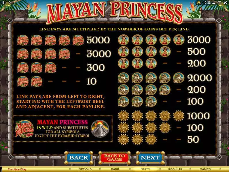 Info and Rules - Mayan Princess Microgaming Coin Based 