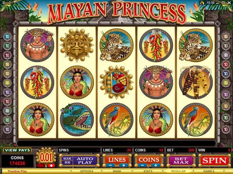 Main Screen Reels - Mayan Princess Microgaming Coin Based 
