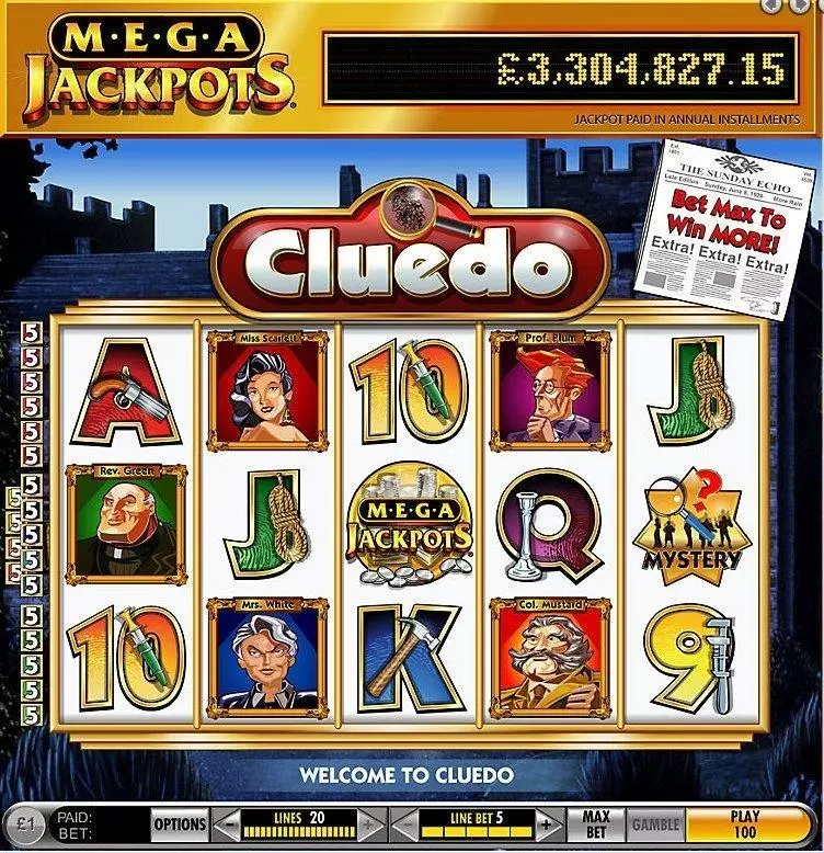 Introduction Screen - MegaJackpots Cluedo Free Spin Mystery IGT  